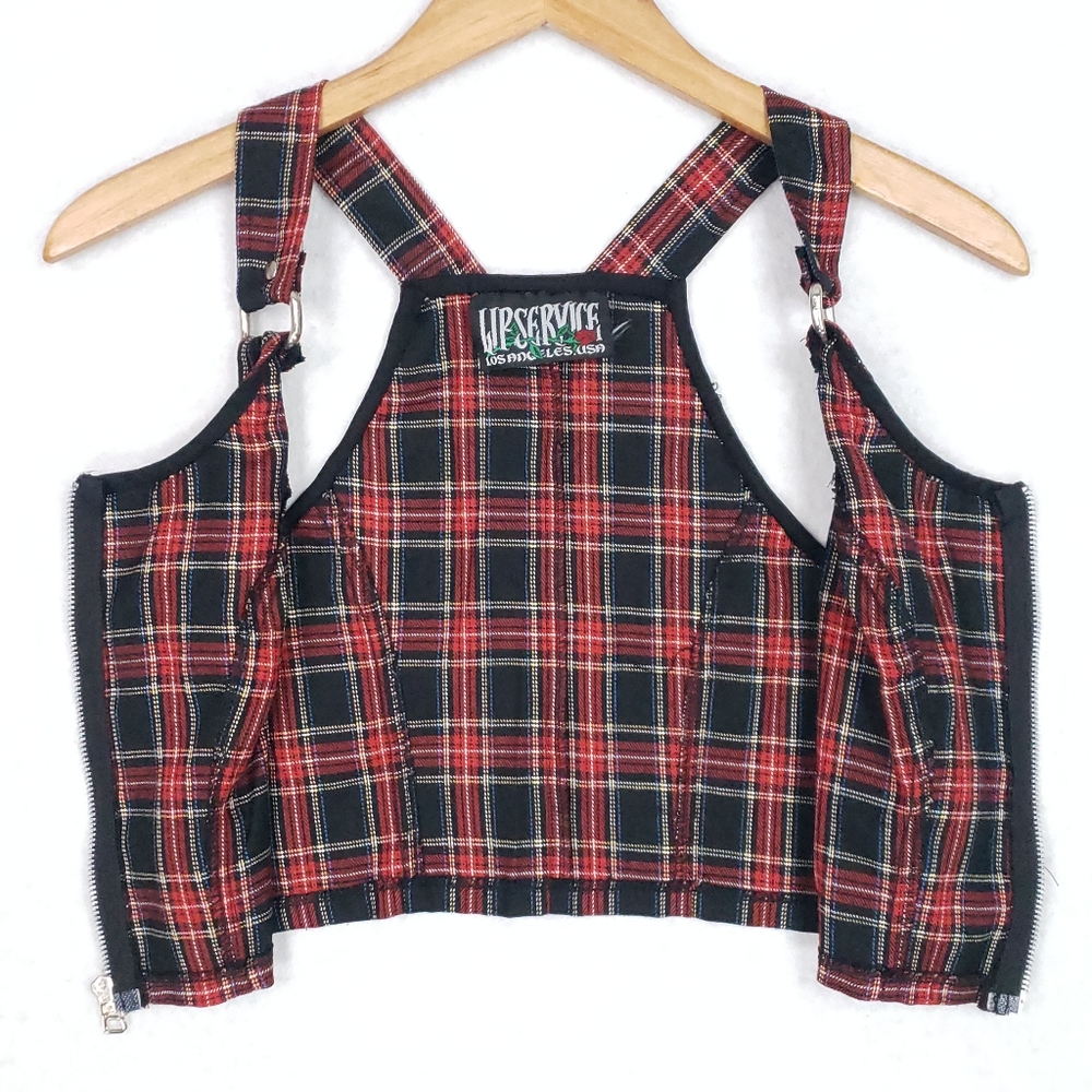Rare Vintage Lip Service Plaid Punk Zip Up Goth Top - Picture 2 of 10